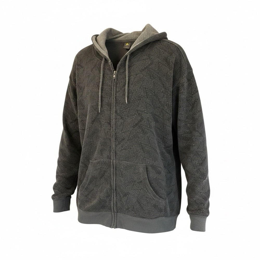 Xersion Hoodie Jacket Mens XXL Gray Full Zip Cotton Blend Fleece Zigzag Diamond